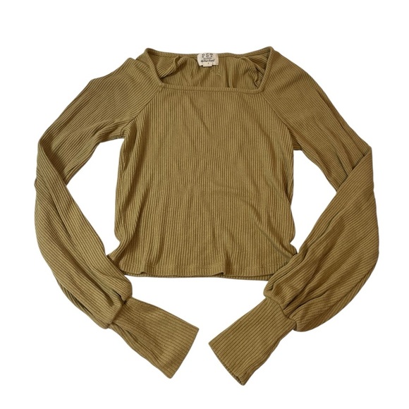 y2k brown square neck long sleeve top fall elena gilbert autumn cozy minimal 90s - Picture 1 of 7